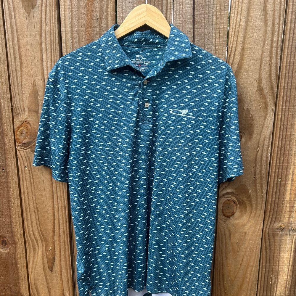 Ozark National Southern Tide Blue and White Polo Shirt in Size Medium